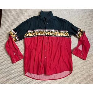 Rustler by Wrangler XL Western Pearl Snap Shirt Aztec Southwestern Red Vintage